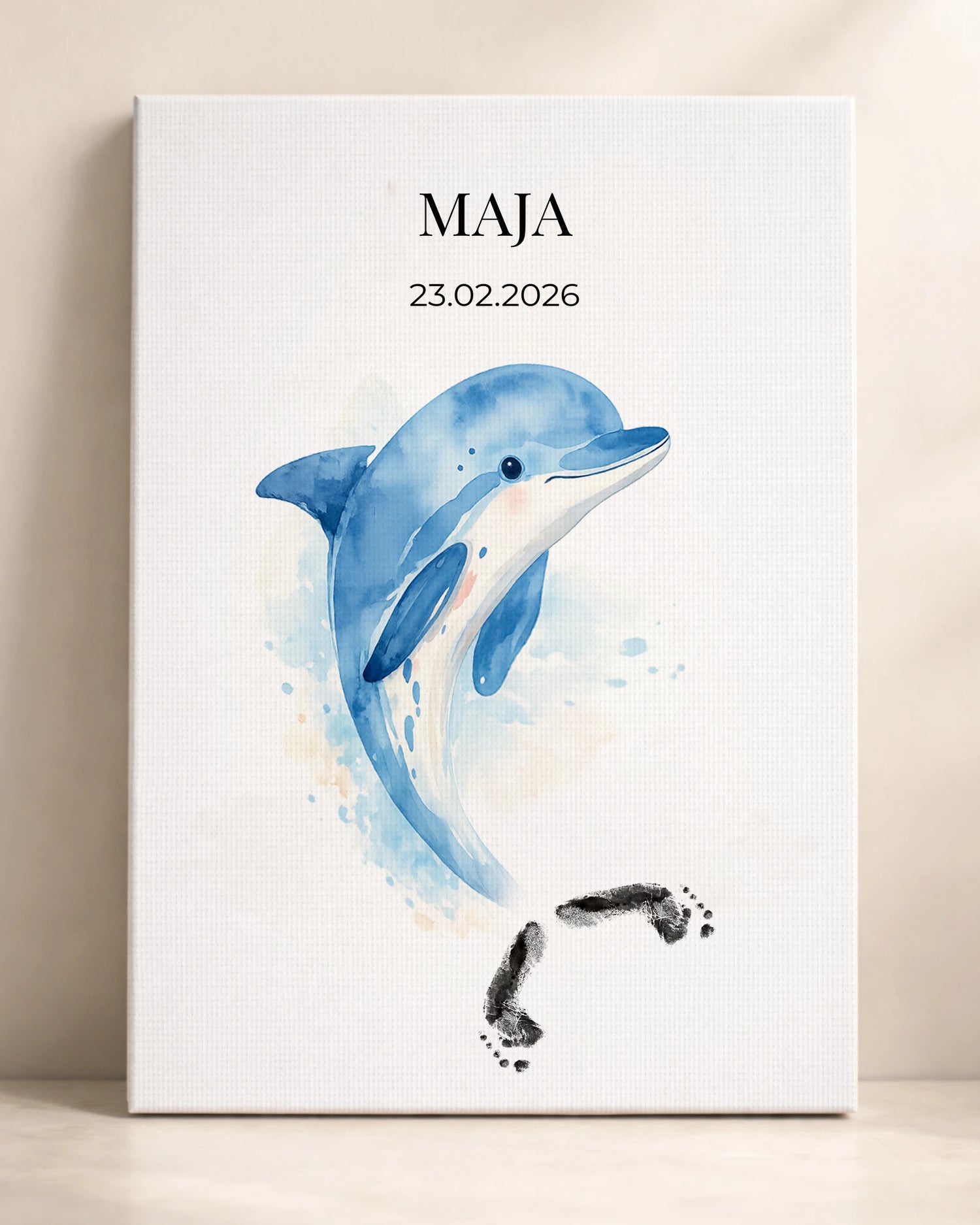 Personalizowany obraz z odciskiem dłoni i stópki dziecka delfin