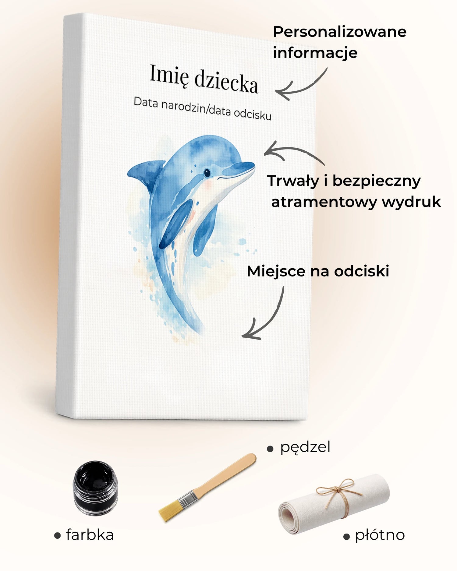Personalizowany obraz z odciskiem dłoni i stópki dziecka delfin
