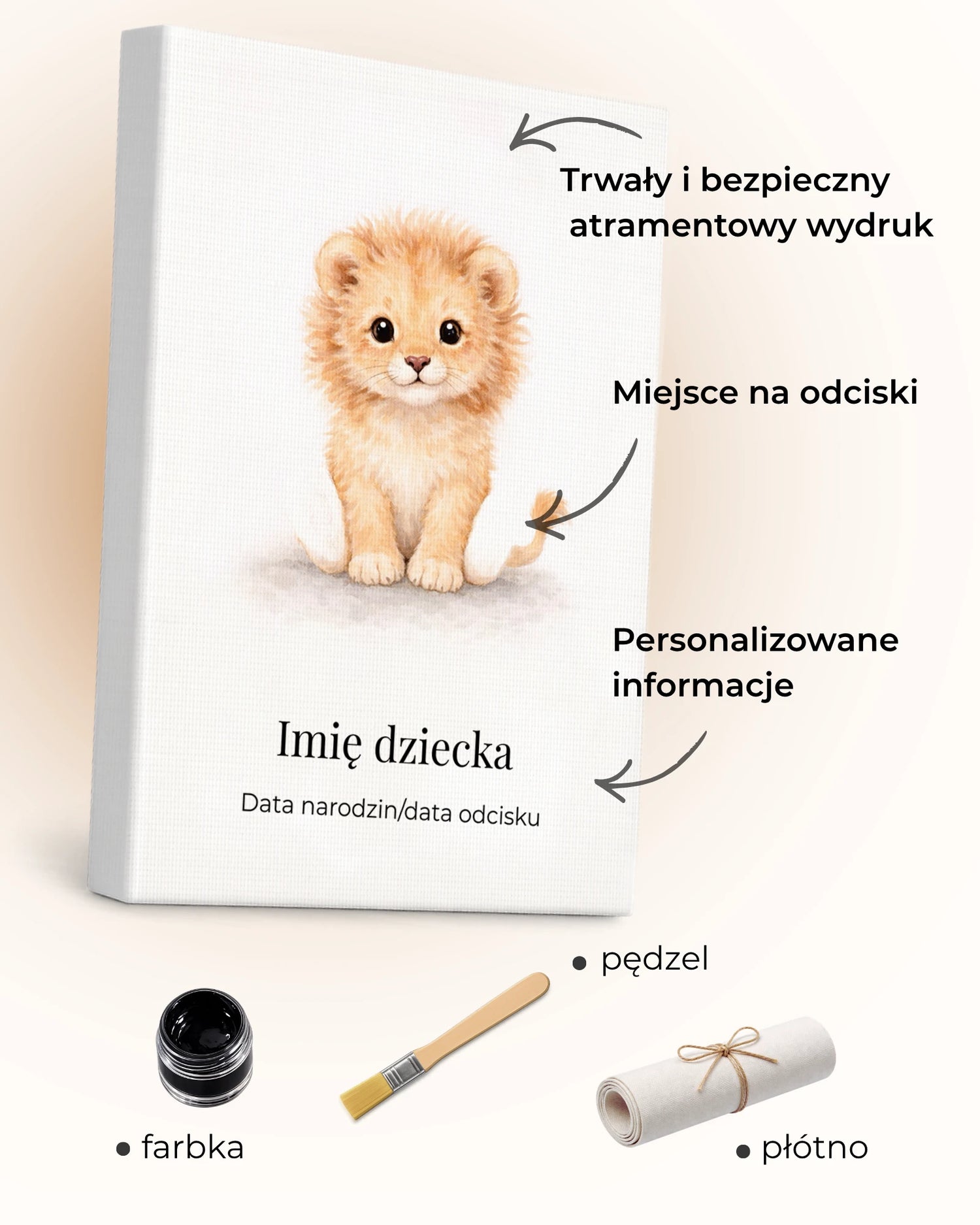 Personalizowany obraz z odciskiem dłoni i stópki dziecka lew